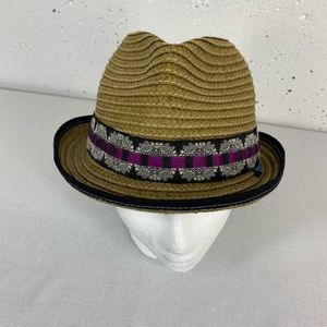 Robert Graham Men’s Straw Fedora Hat Navy & Purple Band size Medium